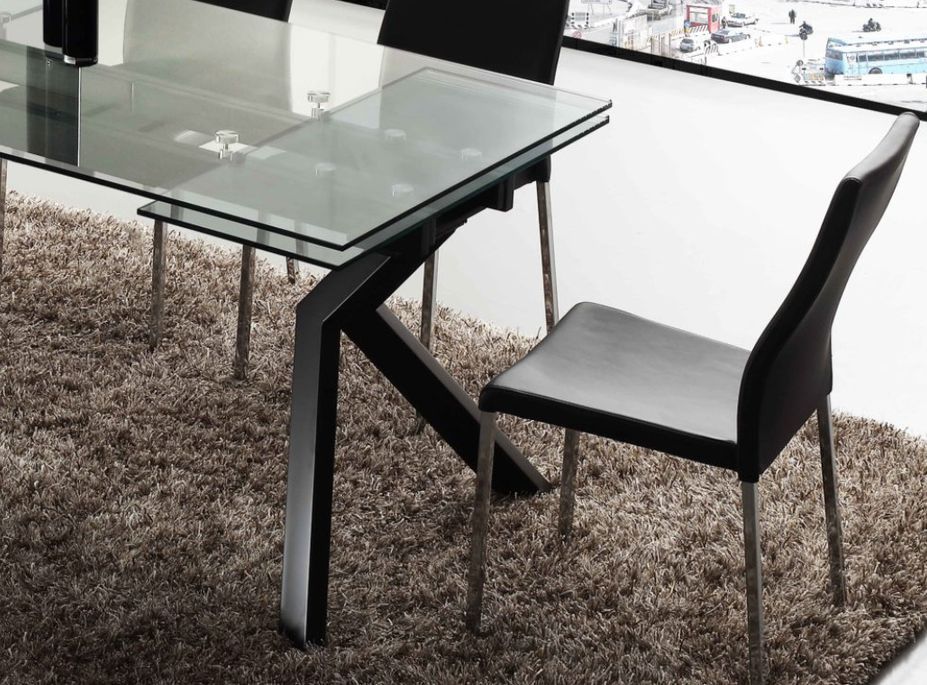 Table extensible 160/240 cm pieds laqué noir et plateau verre trempé Kiota - Photo n°2