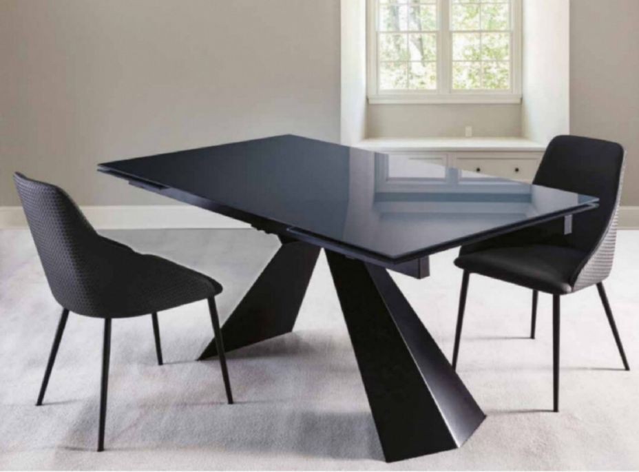 Table extensible 160/250 cm pieds laqué noir et plateau verre trempé anthracite Tokite - Photo n°1