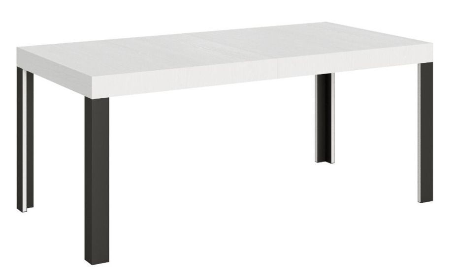 Table extensible 4 à 10 places L 130 à 234 cm frêne blanc et pieds métal gris foncé Liva - Photo n°1