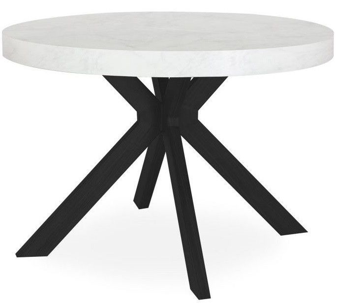 Table extensible 4 à 12 personnes bois blanc et pieds métal noir L 110 à 260 cm Marine - Photo n°1