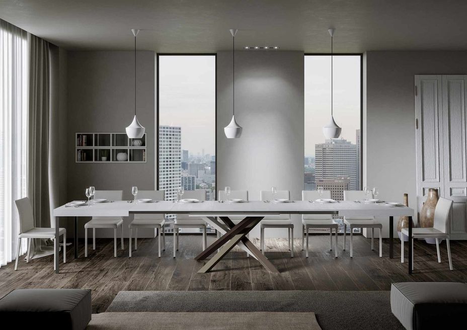 Table extensible 4 à 18 personnes blanc et pieds entrelacés 4 couleurs L 130 à 390 cm Artemis - Photo n°3