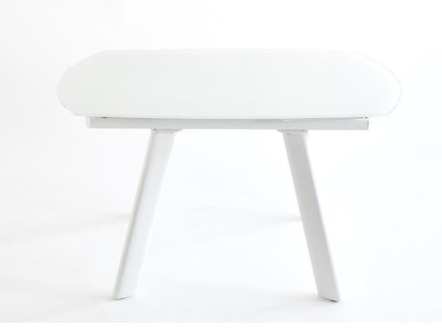 Table extensible 4 à 6 personnes verre teinté blanc et pieds métal blanc Arlan L 130 à 160 cm - Photo n°6
