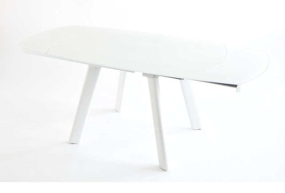 Table extensible 4 à 6 personnes verre teinté blanc et pieds métal blanc Arlan L 130 à 160 cm - Photo n°8