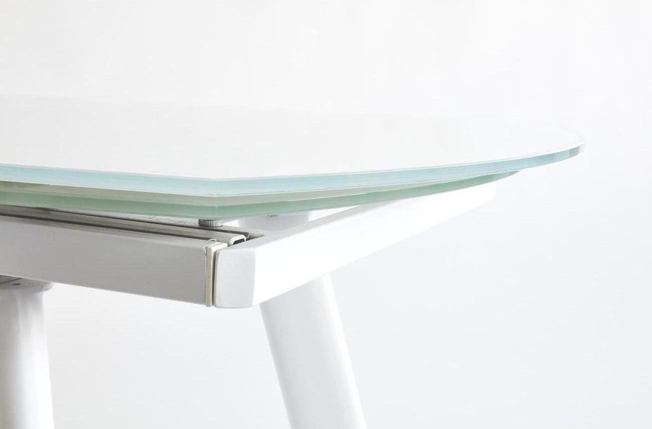 Table extensible 4 à 6 personnes verre teinté blanc et pieds métal blanc Arlan L 130 à 160 cm - Photo n°9