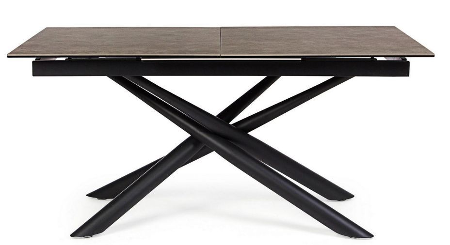 Table extensible 6 à 10 places céramique marron et acier noir Seray 160/220 cm - Photo n°4