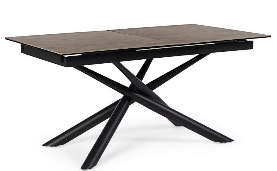 Table extensible 6 à 10 places céramique marron et acier noir Seray 160/220 cm - Photo n°6