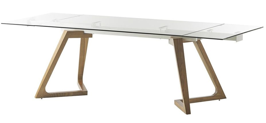 Table extensible 6 à 10 places L 160 à 240 cm verre et pieds frêne massif clair Greta - Photo n°2