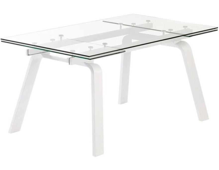Table extensible 6 à 10 places L 160 à 240 cm verre et pieds métal blanc Mono - Photo n°1
