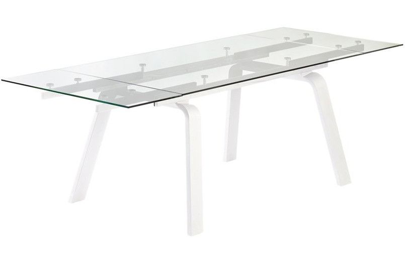 Table extensible 6 à 10 places L 160 à 240 cm verre et pieds métal blanc Mono - Photo n°2
