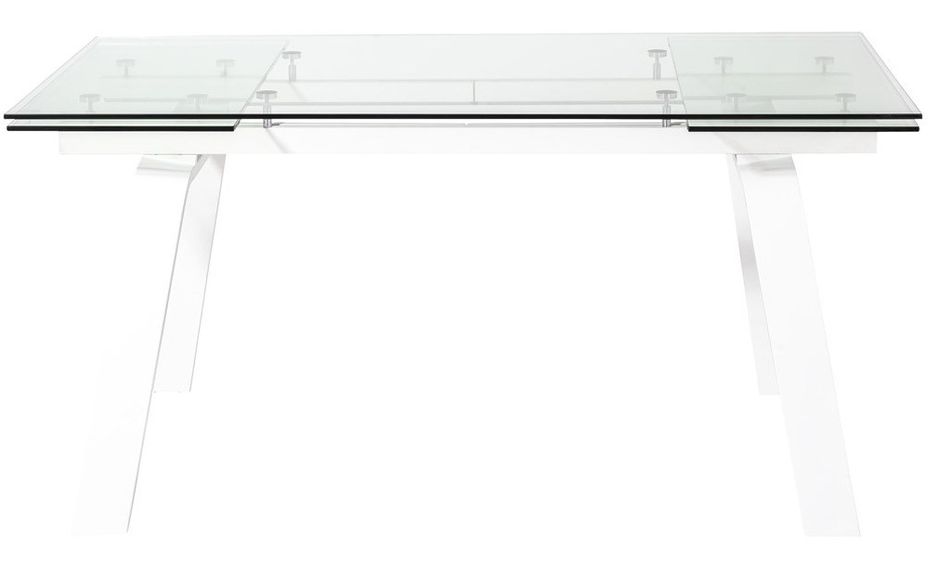 Table extensible 6 à 10 places L 160 à 240 cm verre et pieds métal blanc Mono - Photo n°3