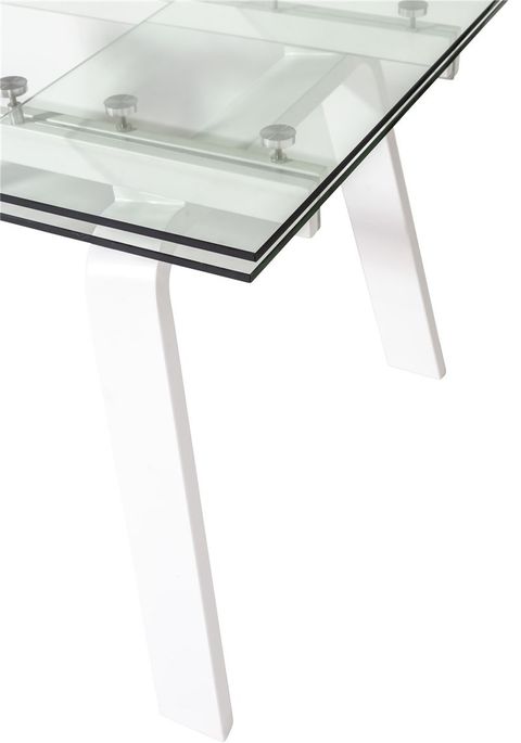 Table extensible 6 à 10 places L 160 à 240 cm verre et pieds métal blanc Mono - Photo n°5