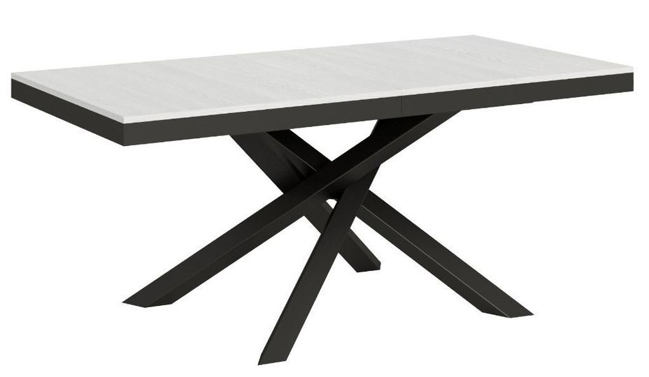 Table extensible 6 à 12 personnes blanc et pieds entrelacés anthracite L 160 à 264 cm Klass - Photo n°1