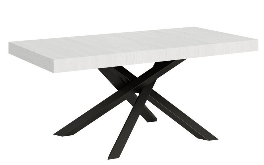 Table extensible 6 à 12 personnes blanc mat et pieds entrelacés anthracite L 160 à 264 cm Artemis - Photo n°1