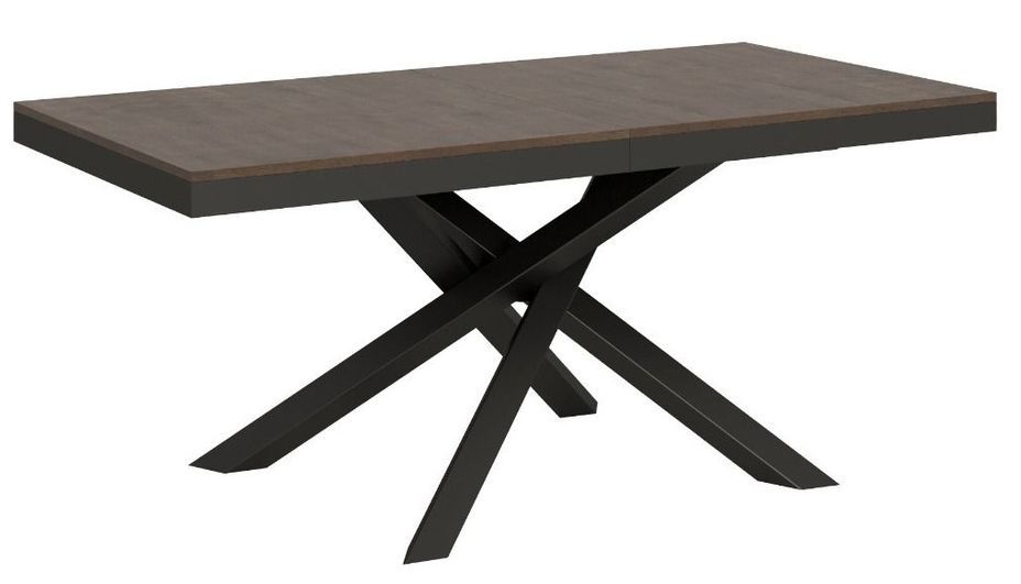 Table extensible 6 à 12 personnes bois foncé et pieds entrelacés anthracite L 160 à 264 cm Klass - Photo n°3