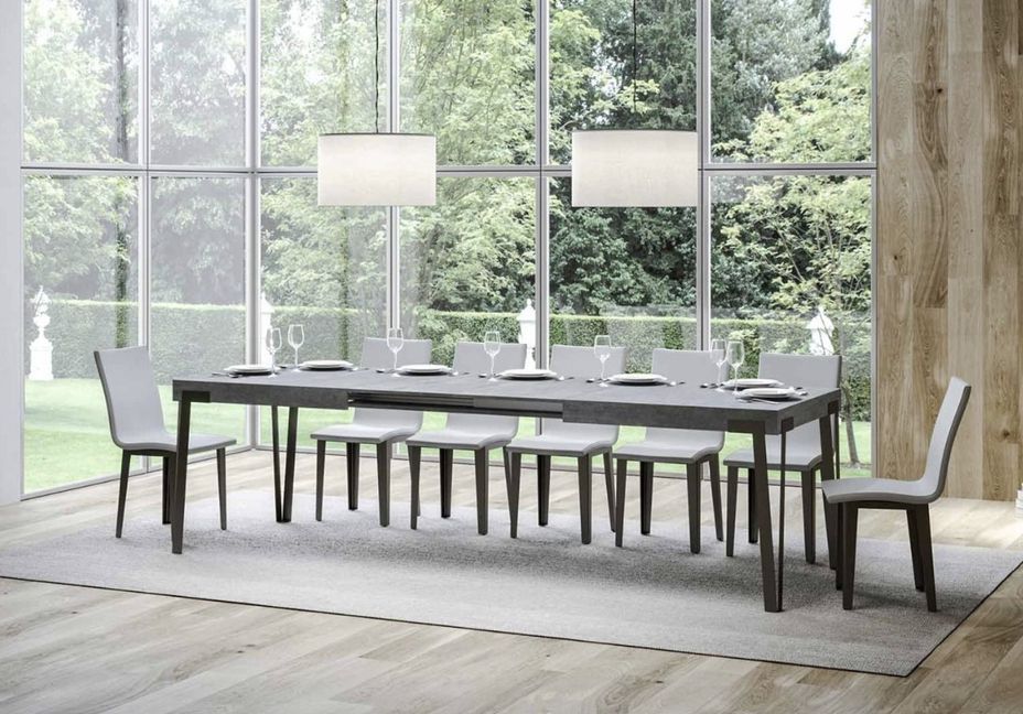 Table extensible 6 à 12 personnes gris ciment et pieds métal anthracite L 160 à 264 cm Konta - Photo n°2
