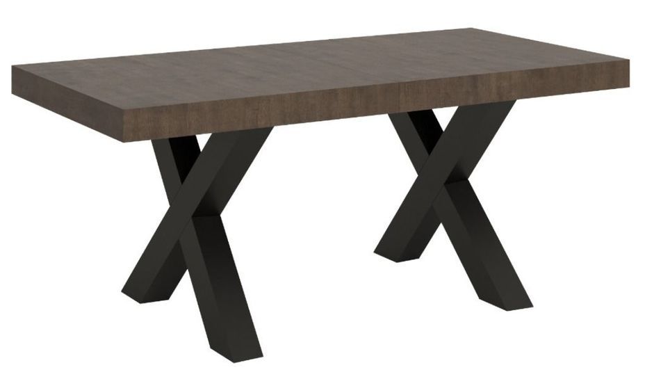 Table extensible 6 à 12 places L 160 à 264 cm bois foncé et pieds métal gris foncé Tsara - Photo n°1