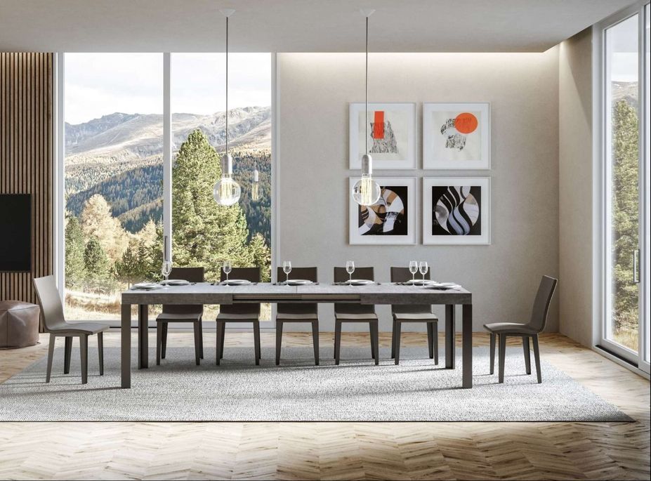 Table extensible 6 à 12 places L 160 à 264 cm gris béton et pieds métal gris foncé Liva - Photo n°3