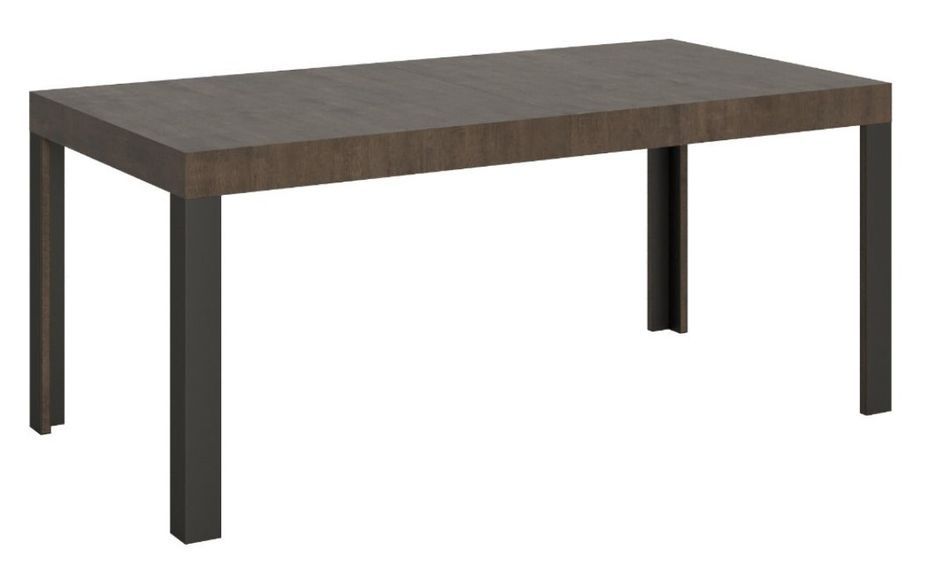 Table extensible 6 à 14 places L 180 à 284 cm bois foncé et pieds métal gris foncé Liva - Photo n°1
