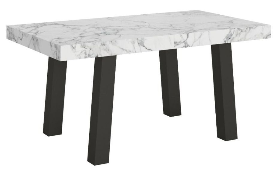 Table extensible 6 à 14 places L 180 à 284 cm effet marbre blanc et pieds métal anthracite Bidy - Photo n°1