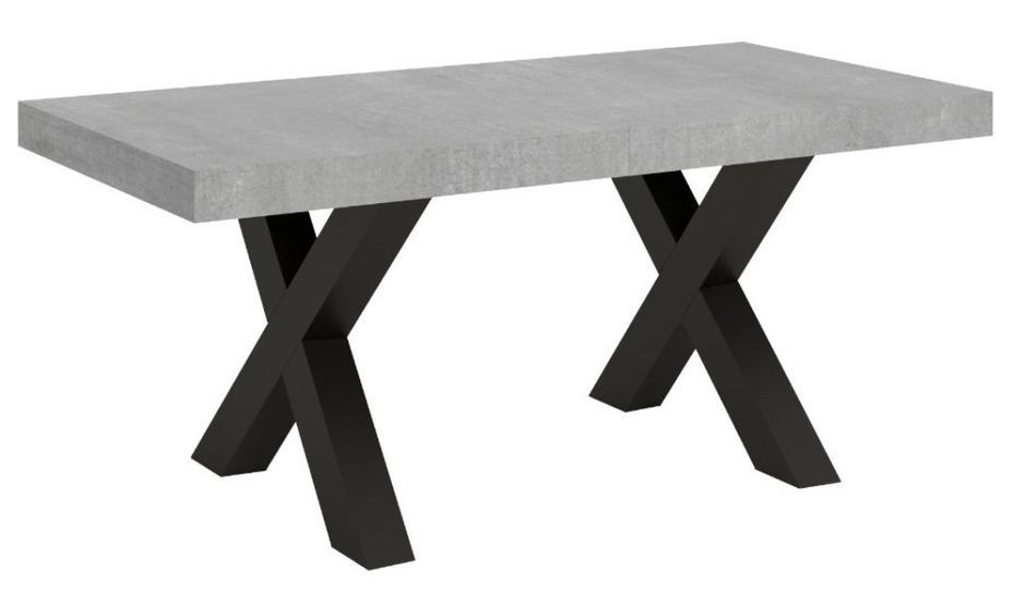 Table extensible 6 à 14 places L 180 à 284 cm gris béton et pieds métal gris foncé Tsara - Photo n°1