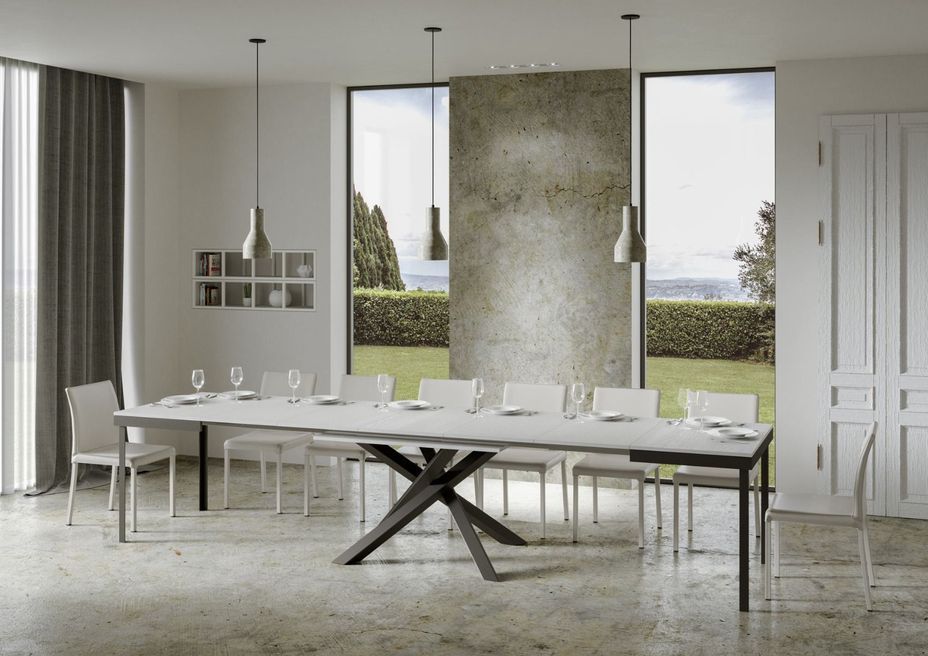 Table extensible 6 à 16 places blanche cadre métallique et pieds entrelacés anthracite L 120 à 380 cm Klass - Photo n°3