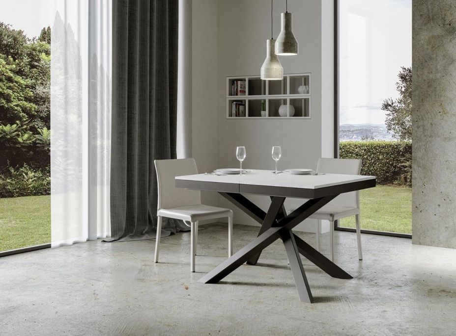 Table extensible 6 à 16 places blanche cadre métallique et pieds entrelacés anthracite L 120 à 380 cm Klass - Photo n°5