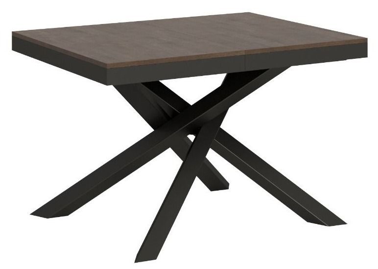 Table extensible 6 à 16 places bois marron cadre métallique et pieds entrelacés anthracite L 120 à 380 cm Klass - Photo n°4