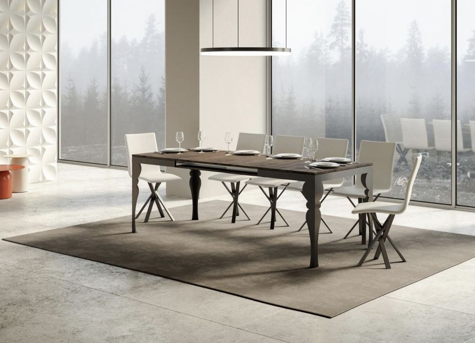 Table extensible 6 à 16 places L 120 à 380 cm marron et pieds gris foncé Patone - Photo n°3