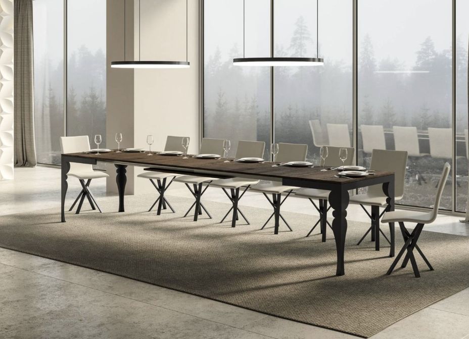 Table extensible 6 à 16 places L 120 à 380 cm marron et pieds gris foncé Patone - Photo n°2