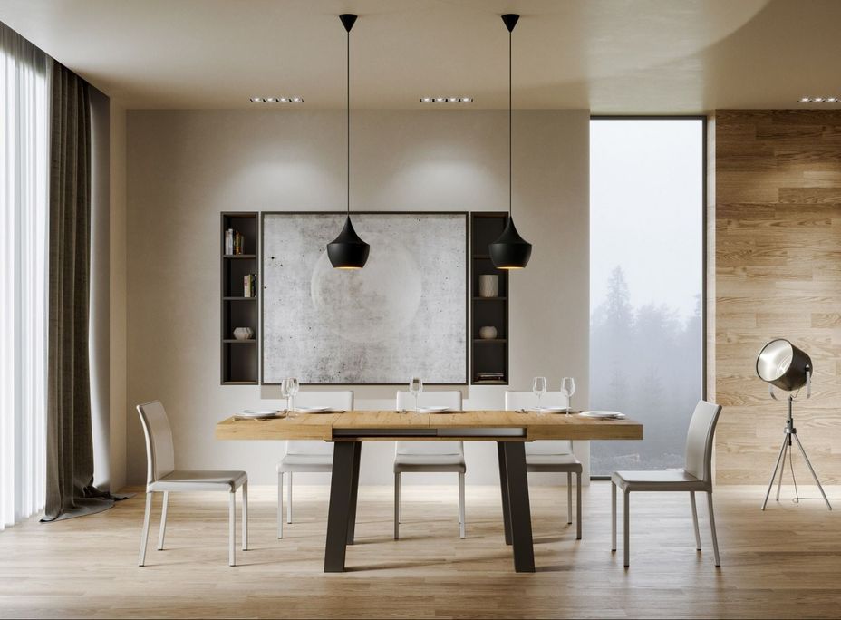 Table extensible 6 à 18 places L 130 à 390 cm bois clair et pieds métal anthracite Bidy - Photo n°4