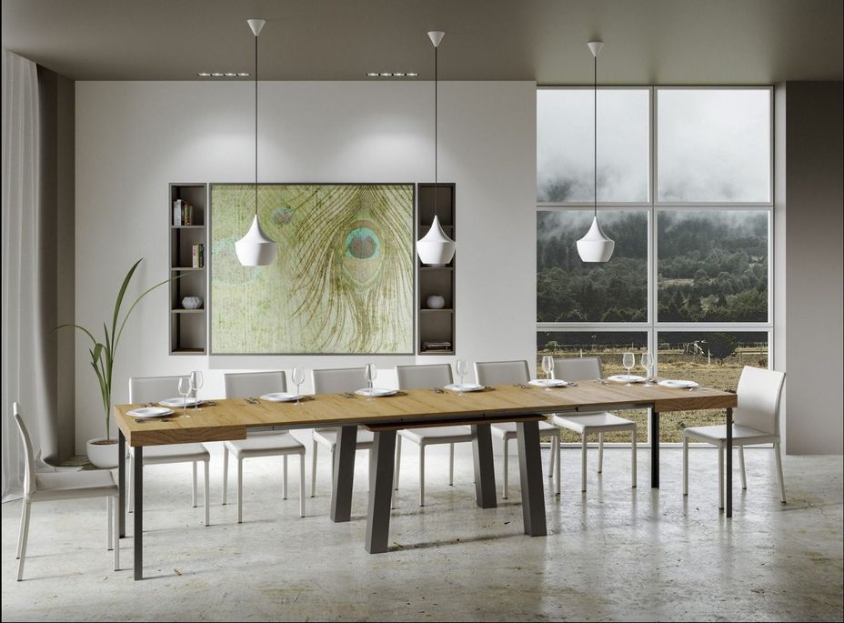 Table extensible 6 à 18 places L 130 à 390 cm bois clair et pieds métal anthracite Bidy - Photo n°3
