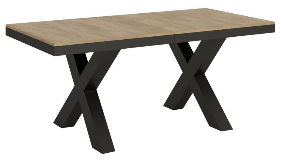 Table extensible 6 à 18 places L 160 à 420 cm bois clair et cadre métal gris foncé Tsara - Photo n°1