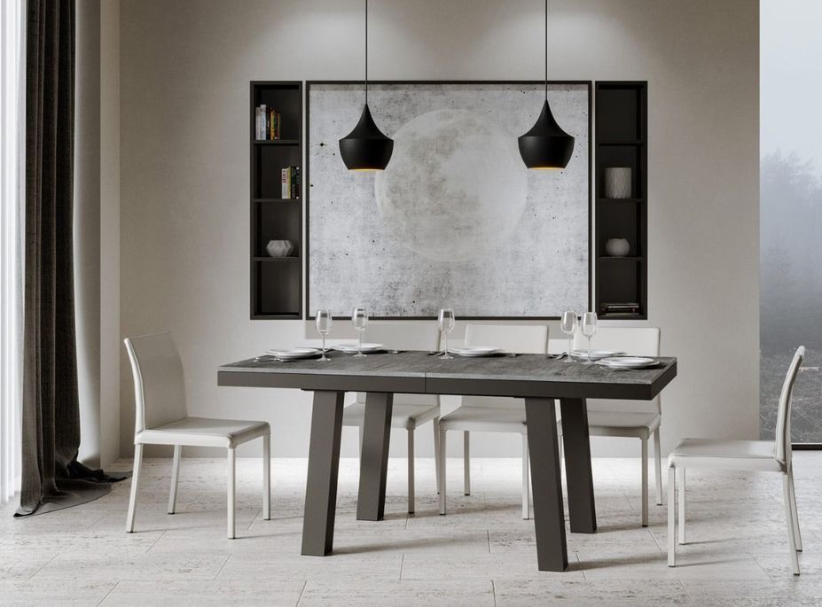 Table extensible 6 à 20 places L 160 à 420 cm gris béton et cadre métal anthracite Bidy - Photo n°2