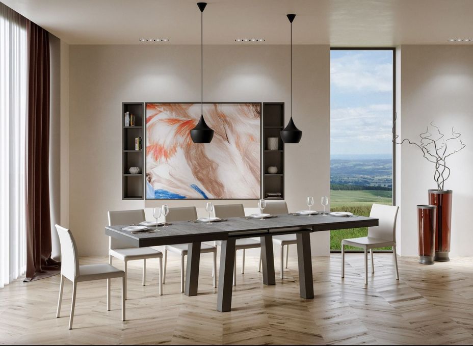 Table extensible 6 à 20 places L 160 à 420 cm gris béton et cadre métal anthracite Bidy - Photo n°4