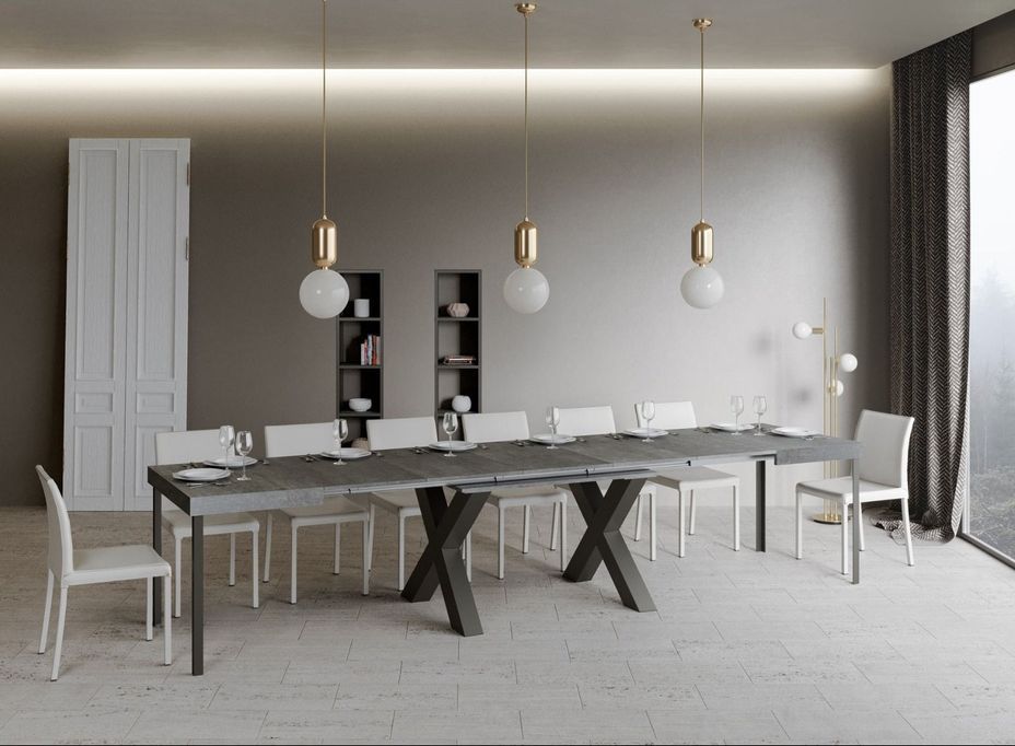 Table extensible 6 à 20 places L 160 à 420 cm gris béton et pieds métal gris foncé Tsara - Photo n°3