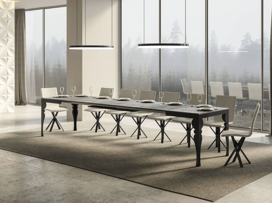 Table extensible 6 à 20 places L 160 à 420 cm gris ciment et pieds gris foncé Patone - Photo n°2