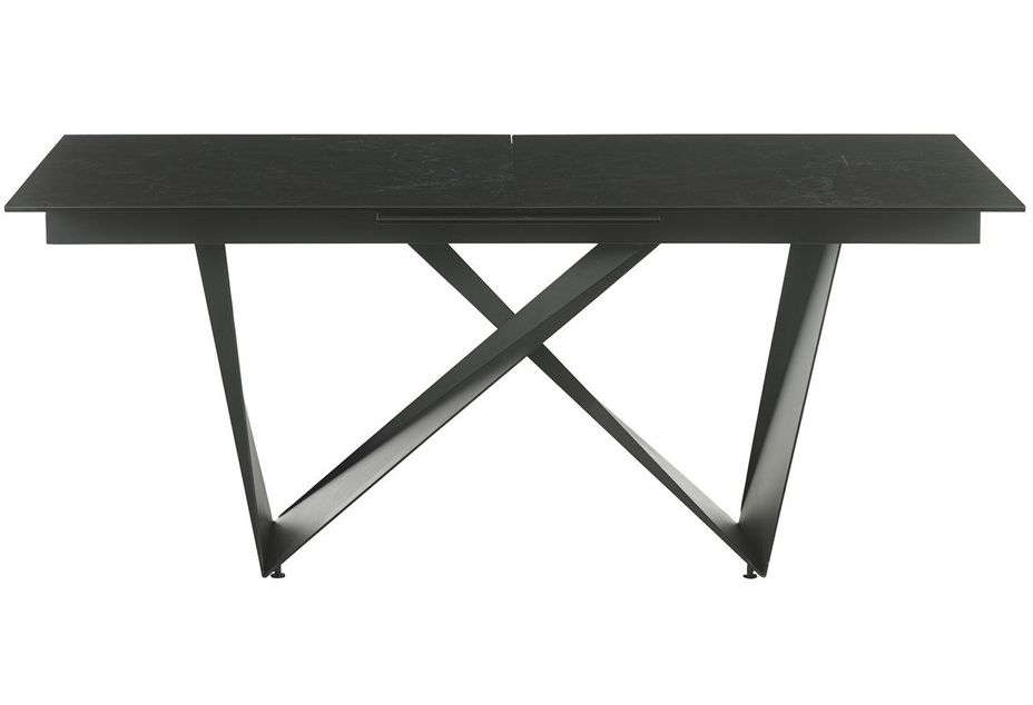 Table extensible 8 à 12 places L 180 à 230 cm verre effet marbre noir et pieds métal noir Matis - Photo n°2