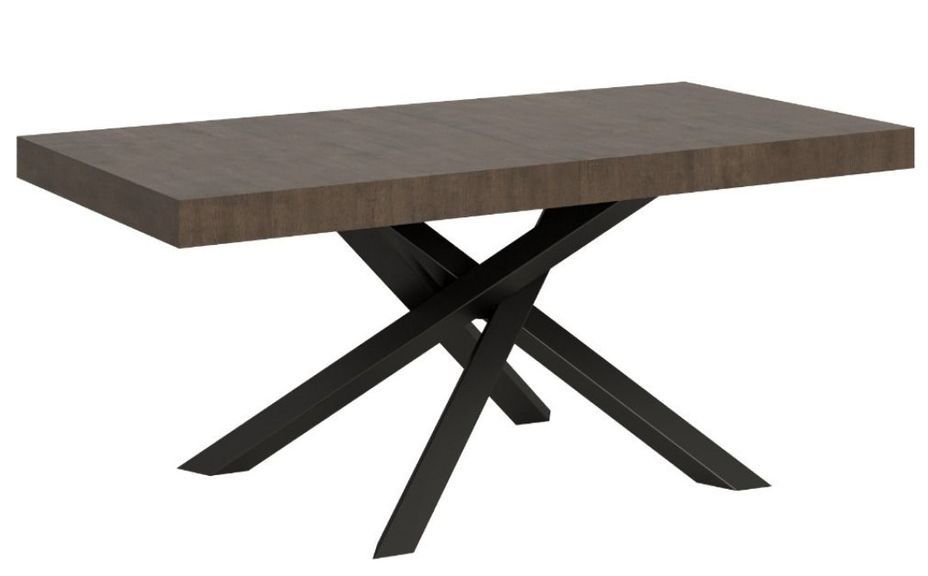 Table extensible 8 à 20 personnes bois foncé et pieds entrelacés anthracite L 180 à 440 cm Artemis - Photo n°4