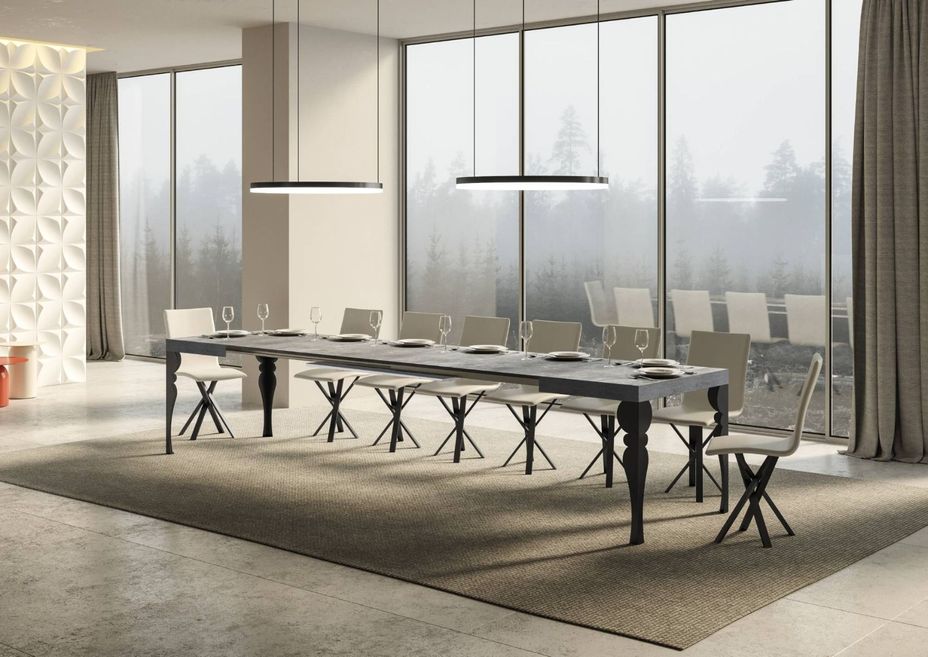 Table extensible 8 à 20 personnes gris béton et pieds métal anthracite L 180 à 440 cm Torza - Photo n°3