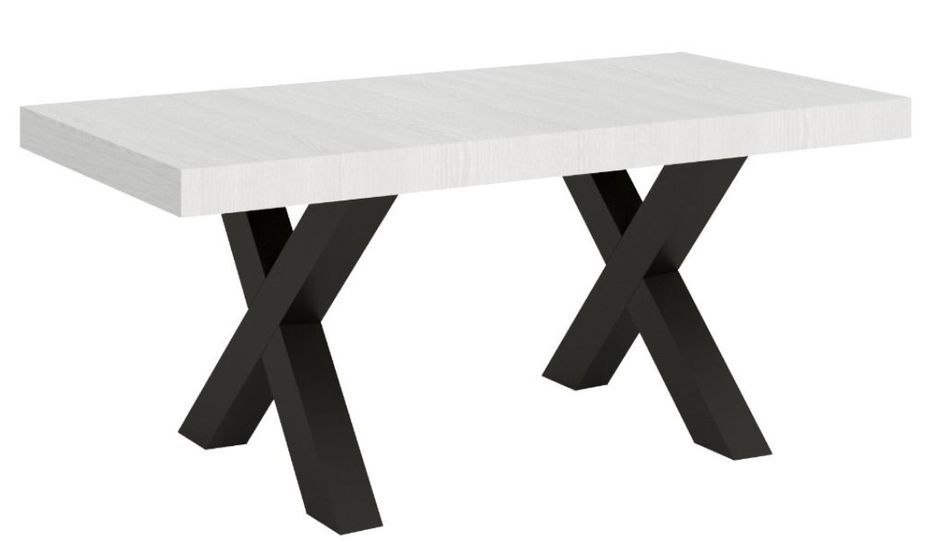 Table extensible 8 à 20 places L 180 à 440 cm frêne blanc et pieds métal gris foncé Tsara - Photo n°1
