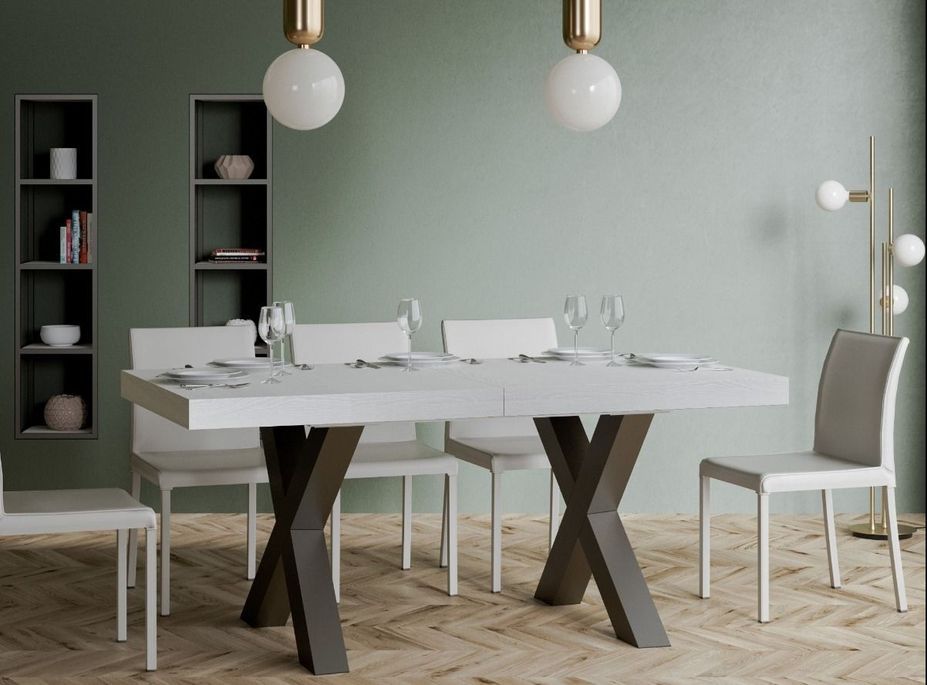 Table extensible 8 à 20 places L 180 à 440 cm frêne blanc et pieds métal gris foncé Tsara - Photo n°2