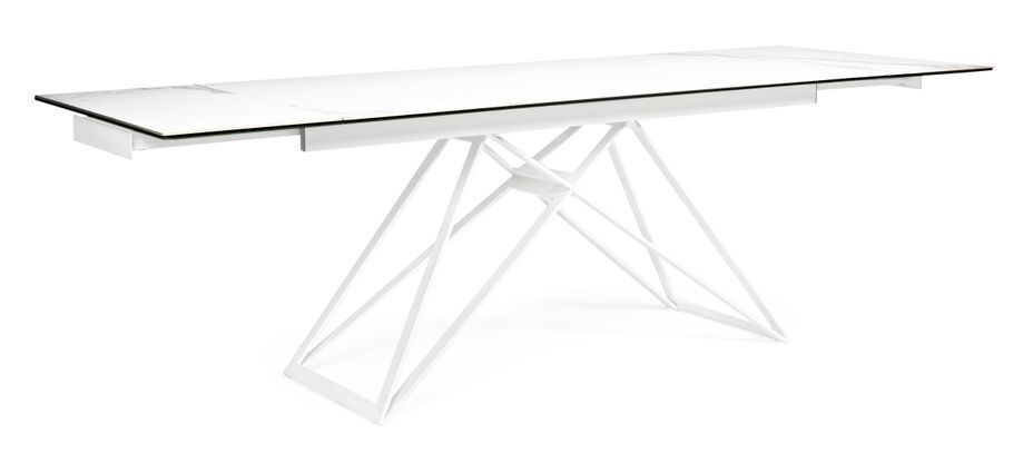 Table extensible blanche 6 à 12 places en céramique et acier Kazar 160/240 cm - Photo n°1