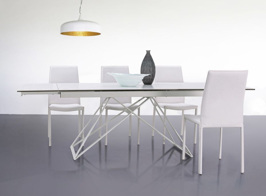 Table extensible blanche 6 à 12 places en céramique et acier Kazar 160/240 cm - Photo n°3