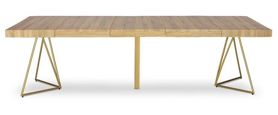 Table extensible bois chêne clair et pieds métal doré Neui 90/240 cm - Photo n°4