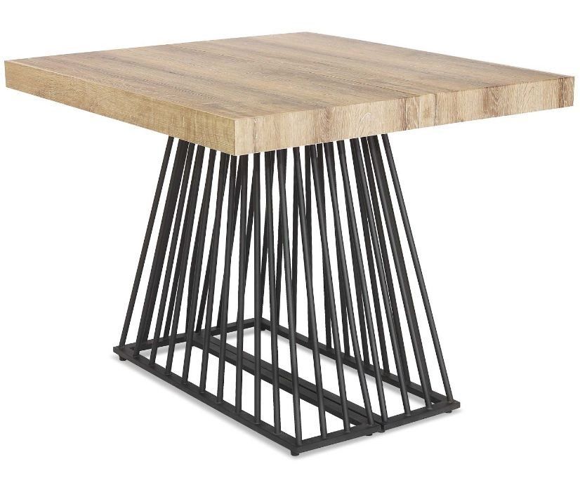 Table extensible bois clair et pieds métal noir 4 à 10 personnes L 100 à 240 cm Loïs - Photo n°1