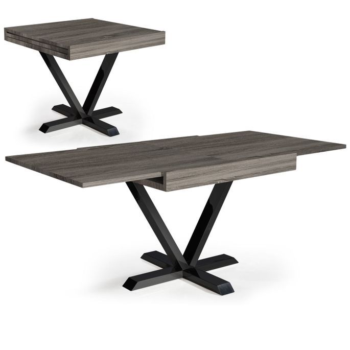 Table extensible bois gris et métal noir Handle 90/180 cm - Photo n°2