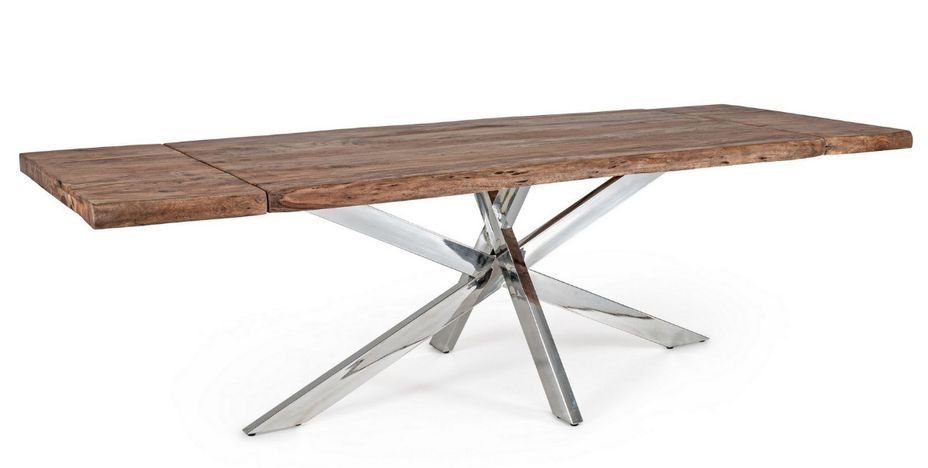 Table extensible bois massif d'acacia et pieds acier chromé Arka 180/260 cm - Photo n°1