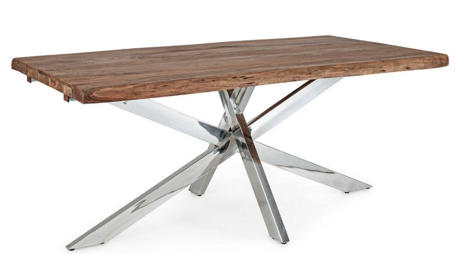 Table extensible bois massif d'acacia et pieds acier chromé Arka 180/260 cm - Photo n°2