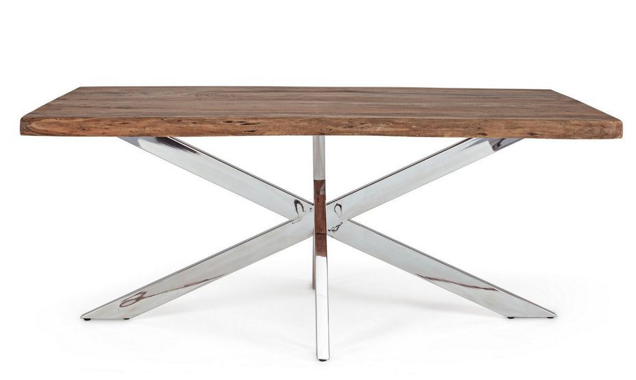 Table extensible bois massif d'acacia et pieds acier chromé Arka 180/260 cm - Photo n°4