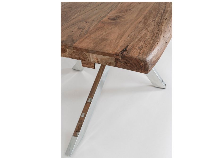 Table extensible bois massif d'acacia et pieds acier chromé Arka 180/260 cm - Photo n°6